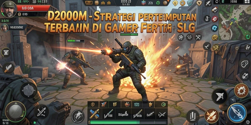 Screenshot gameplay D200M yang menunjukkan pertempuran strategis yang intens.