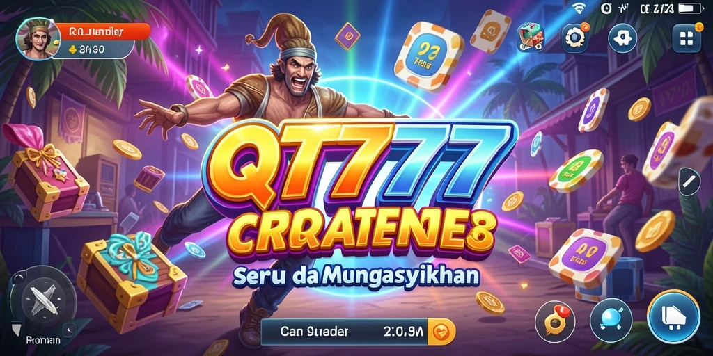 Tangkapan layar utama QT777 menunjukkan gameplay arcade yang seru dan penuh aksi.