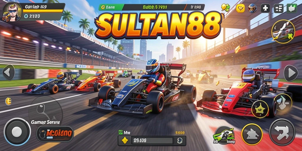 Screenshot SULTAN88 menampilkan aksi balap mobil yang mendebarkan.